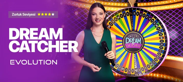 Cenabet canlı casino lobisindeki Dream Catcher masa kartı, Evolution adı ve Zorluk Seviyesi yıldızları