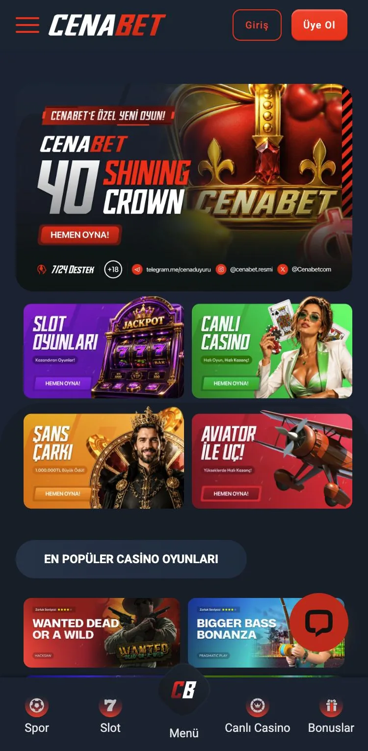 Cenabet mobil ana sayfa ekranı